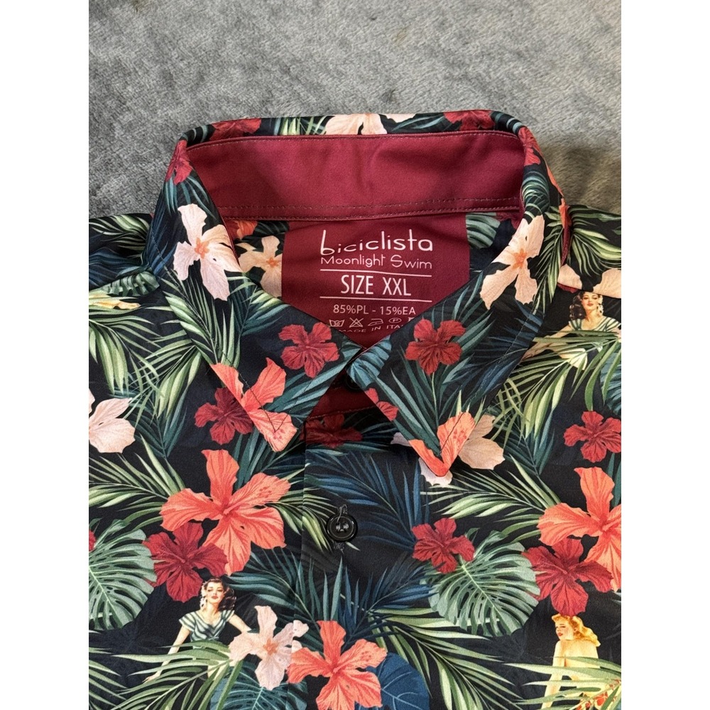 Biciclista Shirt Mens L Hawaiian Pin-Up‎ Floral Moonlight Swim Made in Italy - Picture 11 of 14